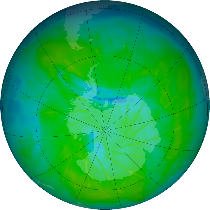 Antarctic ozone map for 22 December 2009